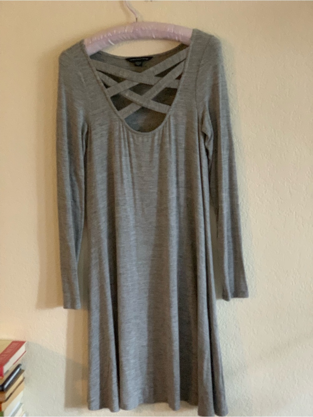 American Eagle Gray Lattice Dress XS - Super Stretchy & Soft!